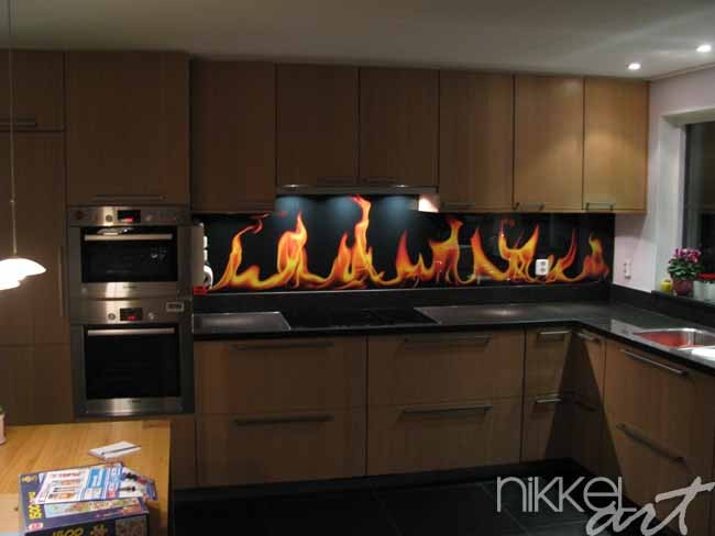 Küchenrückwand aus Glas mit Foto Flammen